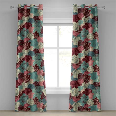 Ambesonne Floral Boho Grommet Curtain Delicate Botany Flowers 50x108 Pastel Pink Sea Green