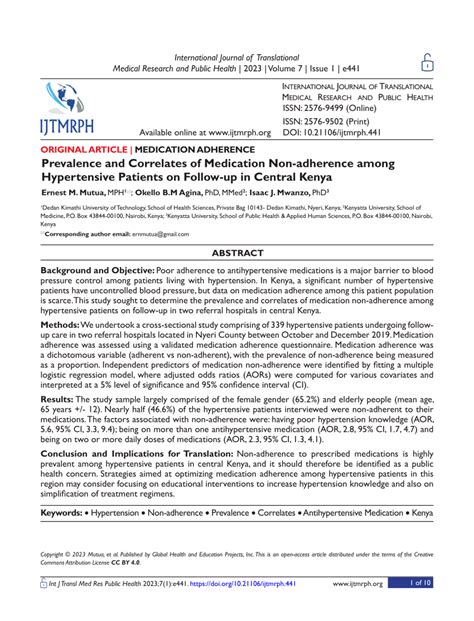 Pdf Prevalence And Correlates Of Medication Non Adherence Among