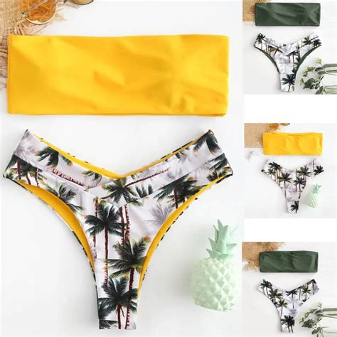 Women Bikini Set Coconut Print Padded Swimwear Bathing Swimsuit Beachwear Bathing Suit Women