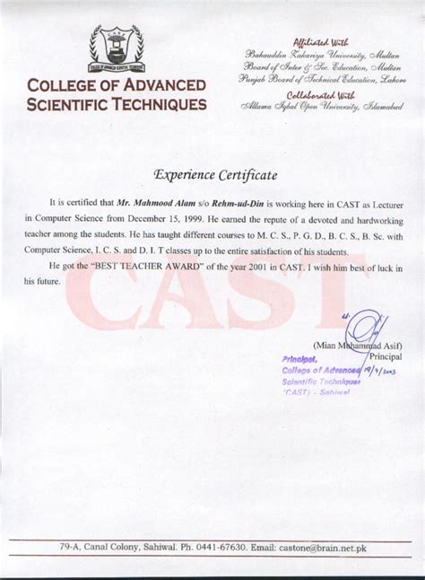 Research Associate Experience Certificate Format Premierbap