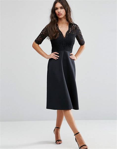 Asos Midi Skater Dress With Scuba Skirt And Lace Top Midi Skater