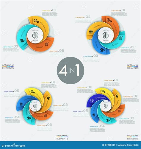 Set Of Modern Circular Infographic Design Templates With 3 4 5 And 6