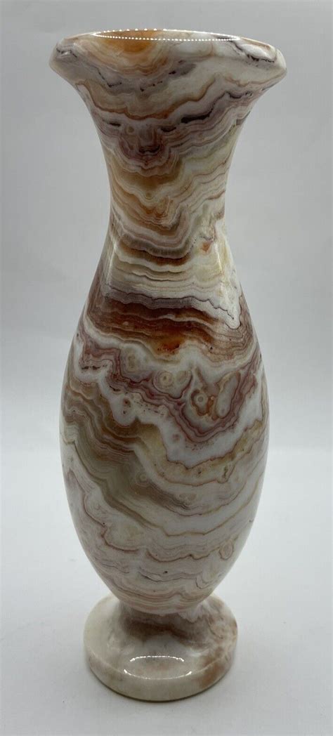 Vintage Onyx Vase Hand Carved Polished Swirled Earth Toned Reds Pinks