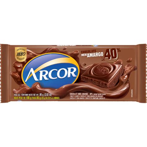 Chocolate Arcor Meio Amargo Pacote 80g Loja Matriz