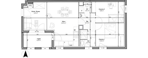 Plan appartement T3 de 59 19 m² neuf à Tours résidence Les Jardins