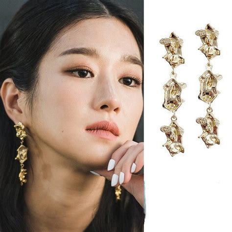 Metallic Gold Dangling Earring Korean Drama Inspired Clip On Etsy