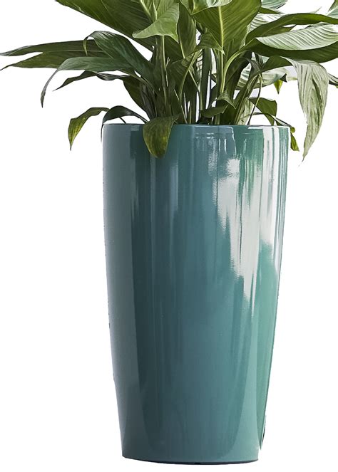 Xbrand H Turquoise Plastic Self Watering Indoor Outdoor Tall Round