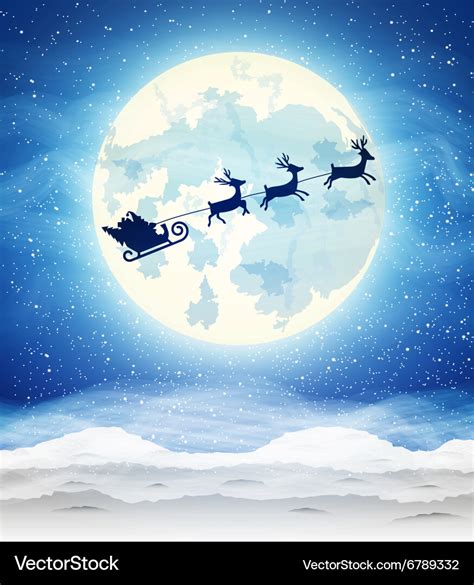 Santa And Reindeer Silhouette Moon