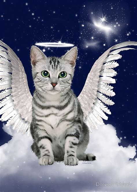 Tabby Cat Angel Blue Starry Sky Greeting Card By Doreen Erhardt