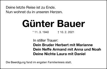 Traueranzeigen Von G Nter Bauer Trauer Nn De