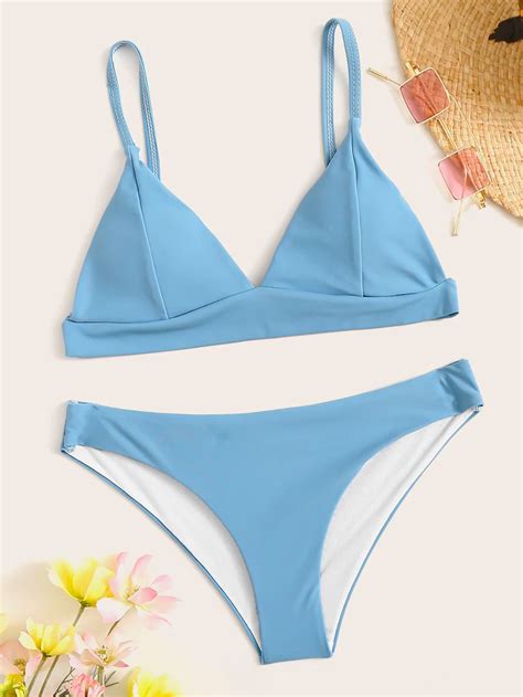 Seam Detail Triangle Bikini Set ROMWE Bikinis Triangle Bikini