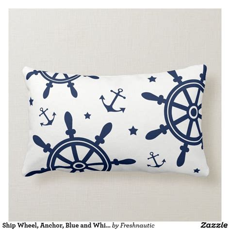 Ship Wheel Anchor Blue And White Nautical Lumbar Pillow Zazzle