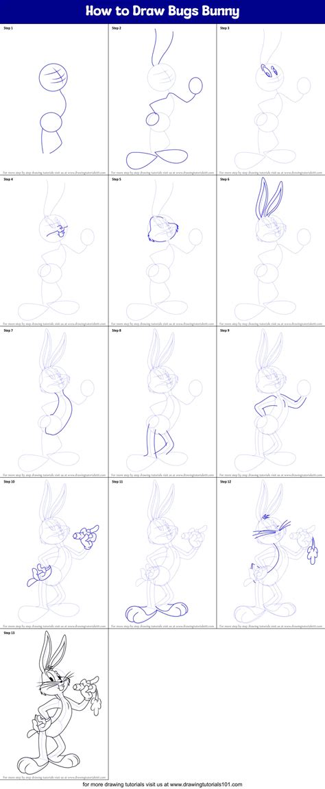 How to Draw Bugs Bunny (Bugs Bunny) Step by Step | DrawingTutorials101.com