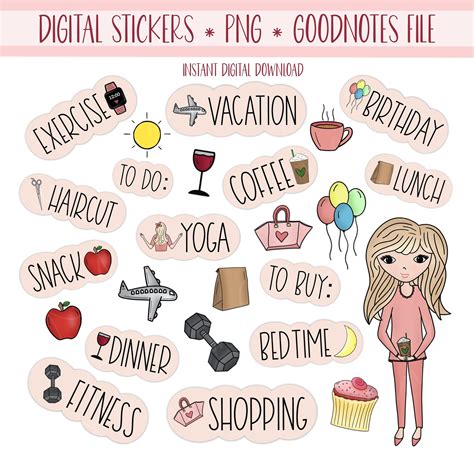 Basic Digital Stickers For Goodnotes Daily Pre Cropped Etsy Digital