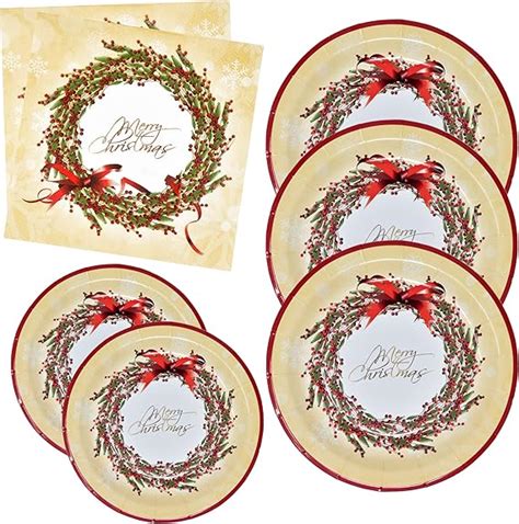 Merry Christmas Plates And Napkins Party Supplies Tableware Set 50 9 Dinner Plate