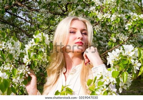 Blonde Garden Among Flowering Trees Stock Photo 1019047030 Shutterstock