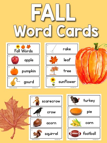 Fall Picture Word Cards Prekinders Preschool Activities