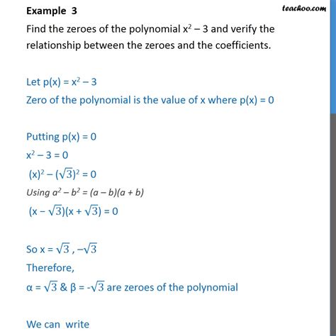 Example 3 Find Zeroes Of Polynomial X2 3 And Verify Examples