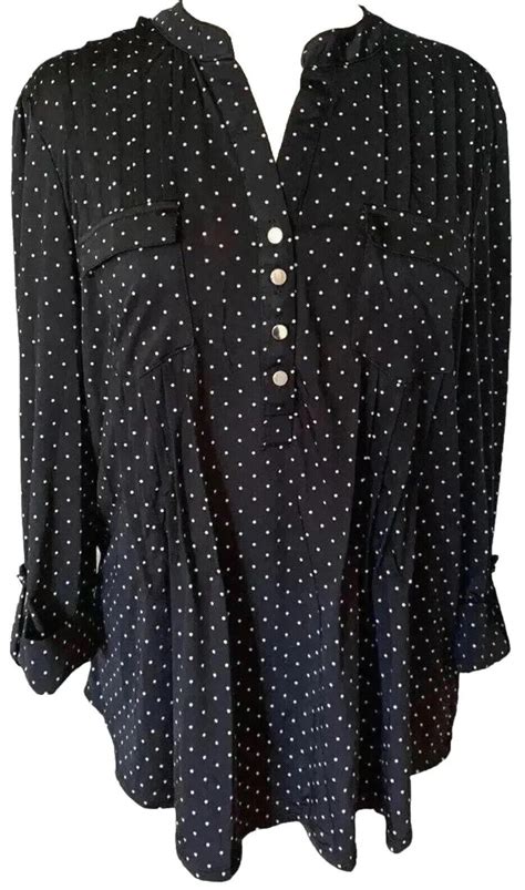 Cocomo Xl Black White Polka Dot Sleeve Women S Pintuck Blouse Tunic