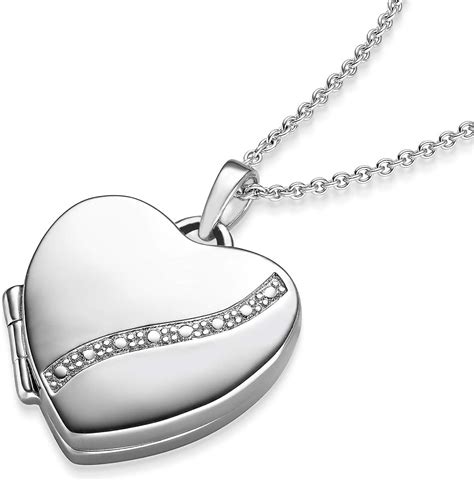 Amoonic Heart Locket Silver Necklace For Women Girlfriend Heart Shaped