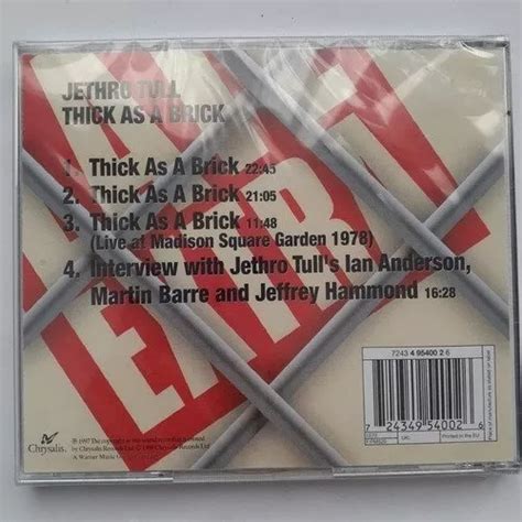 Cd De Jethro Tull Thick As A Brick Novo Mercadolivre