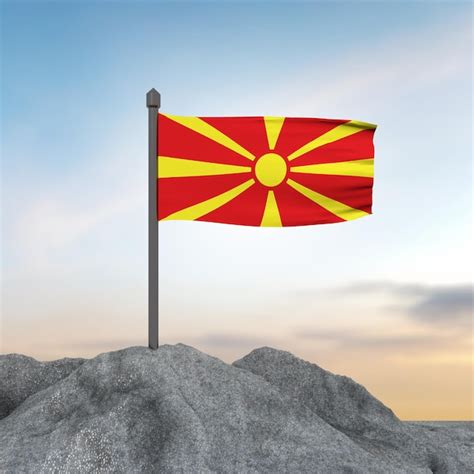 Premium Photo D Wave Flag North Macedonia With Mountain Rendering