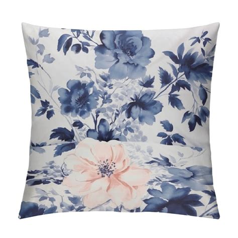 Comio Blue And White Floral Throw Pillow Covers Watercolor Decorative