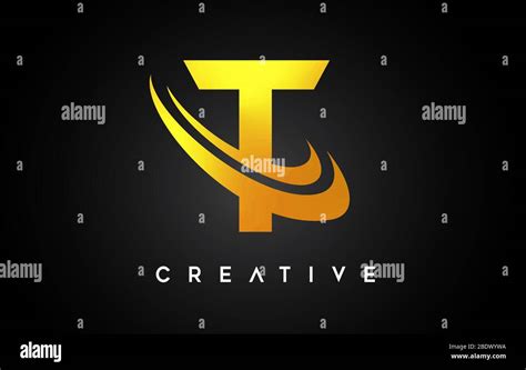 Golden Letter T Logo T Letter Design Vector With Golden Gray Swash