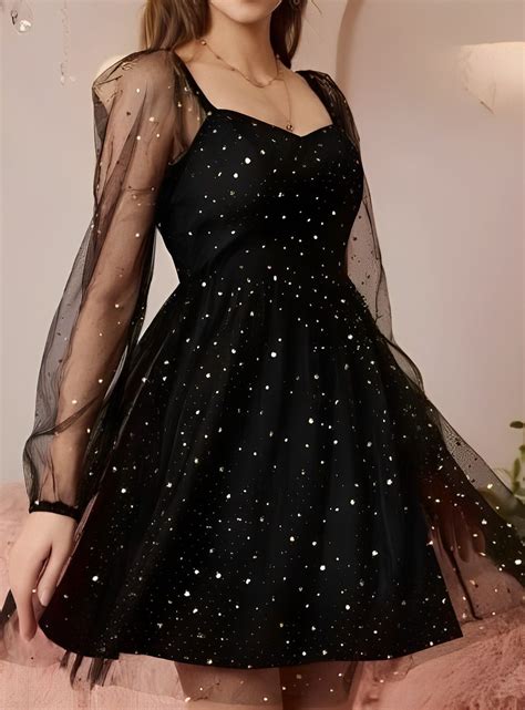 Homecoming Dresses For Teen Sparkle Starry Tulle Puffy Sleeve Prom