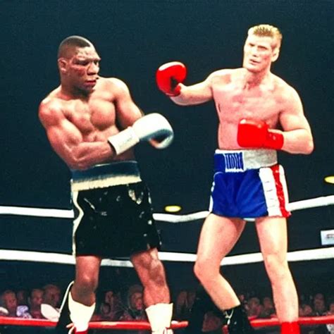 Mike Tyson Boxing Ivan Drago In A Boxing Ring In The Stable Diffusion