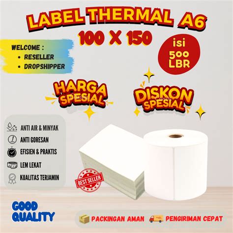 Jual Kertas Thermal 100 X 150 Label Resi Stiker Barcode A6 Shopee