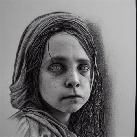 Krea A Pencil Drawing Portrait Of Dirty Poor Sad Victorian Girl