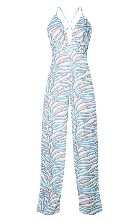 Multi Print Halterneck Wide Leg Jumpsuit Prettylittlething