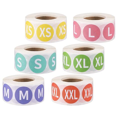 Rolls Self Adhesive Size Labels Round Clothing Size Stickers For