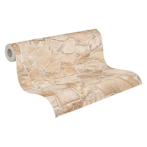 Vliestapete Steinmauer D Optik Beige Creme