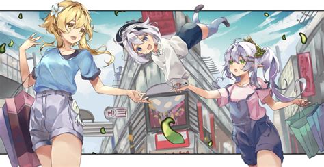 Safebooru 3girls Absurdres Alternate Costume Bag Bangs Blonde Hair