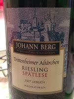 Johann Berg Trittenheimer Alt Rchen Riesling Sp Tlese Lieblich Vivino