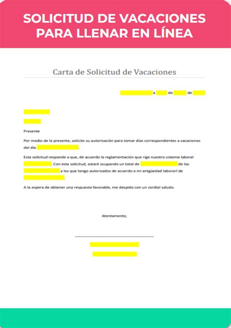 Modelo Solicitud Vacaciones Carta Solicitud De Vacaciones Calendario