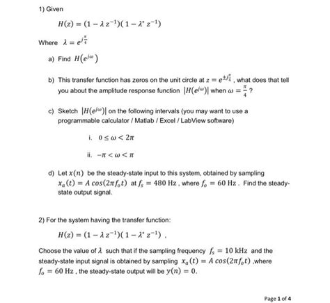 Solved 1 Given Hz1−λz−11−λ∗z−1 Where λej4π A Find