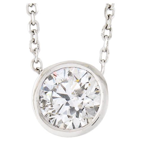 New 14k White Gold 080ct Round Bezel Diamond Solitaire Pendant