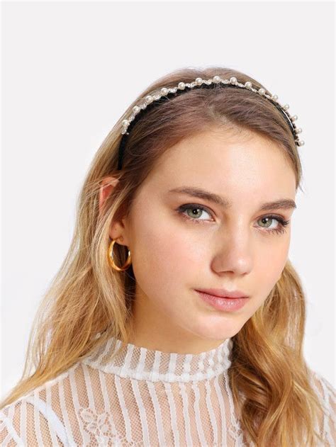 Faux Pearl And Rhinestone Headband Headband Hairstyles Rhinestone Headband Hair Styles