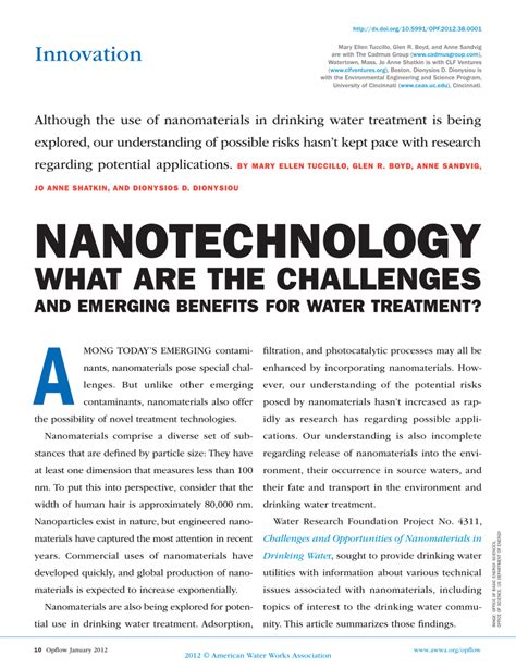 Pdf Nanotechnology What Are The Challenges And Emerging Benefits For Water Treatment