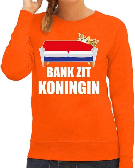 Koningsdag Sweater Trui Bank Zit Koningin Oranje Voor Dames