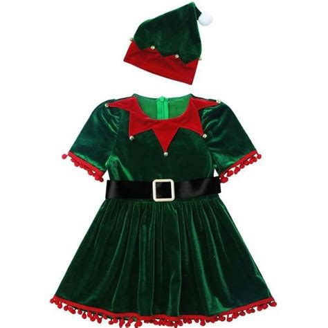 Iiniim Enfant Fille Robe Noël Robe Soirée Costume Déguisement Noël Elfe