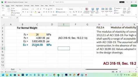 Modulus Of Elasticity Of Concrete As Per Aci 318 19 And Dubai Code Youtube