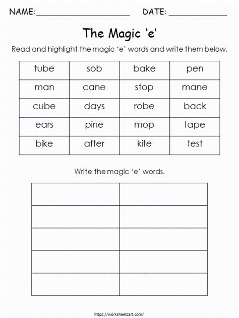 Make Magic E Words Ela Worksheets Splashlearn Worksheets Library