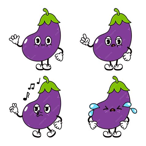 Premium Vector Funny Cute Eggplant Characters Bundle Set