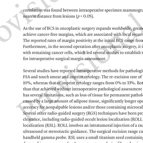 Correlation Between The Intraoperative Specimen Radiological Margins