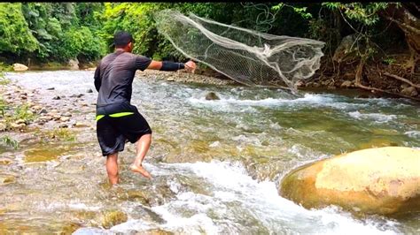 Lempar Jala Di Sungai Arus Deras Target Ikan Kerling Fishing Nets