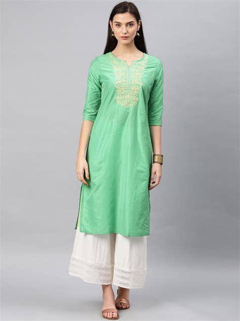 Buy Alena Women Green Yoke Design Straight Kurta Kurtas For Women